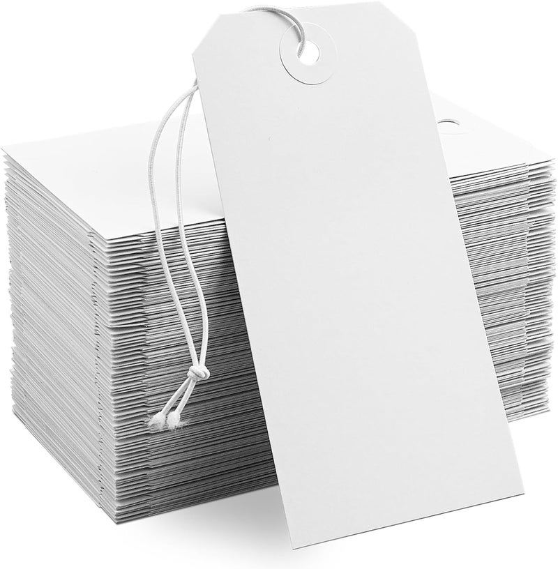 koorito 250 Pack White Shipping Tags with Elastic String Blank Labeling Tags with Strings Attached, 4 3/4" x 2 3/8" - Image 1